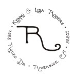 Round monogram address stamps. Custom designs. Free shipping. 11 ink colors. Secure order online. Round monogram stamps at Knockout Prices from RubberStampChamp.com