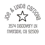 Round monogram address stamps. Custom designs. Free shipping. 11 ink colors. Secure order online. Round monogram stamps at Knockout Prices from RubberStampChamp.com