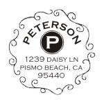 Round monogram address stamps. Custom designs. Free shipping. 11 ink colors. Secure order online. Round monogram stamps at Knockout Prices from RubberStampChamp.com