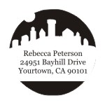 Round monogram address stamps. Custom designs. Free shipping. 11 ink colors. Secure order online. Round monogram stamps at Knockout Prices from RubberStampChamp.com