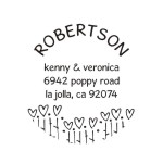 Round monogram address stamps. Custom designs. Free shipping. 11 ink colors. Secure order online. Round monogram stamps at Knockout Prices from RubberStampChamp.com