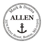 Round monogram address stamps. Custom designs. Free shipping. 11 ink colors. Secure order online. Round monogram stamps at Knockout Prices from RubberStampChamp.com