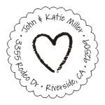 Round monogram address stamps. Custom designs. Free shipping. 11 ink colors. Secure order online. Round monogram stamps at Knockout Prices from RubberStampChamp.com