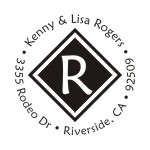 Round monogram address stamps. Custom designs. Free shipping. 11 ink colors. Secure order online. Round monogram stamps at Knockout Prices from RubberStampChamp.com