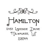 Round monogram address stamps. Custom designs. Free shipping. 11 ink colors. Secure order online. Round monogram stamps at Knockout Prices from RubberStampChamp.com