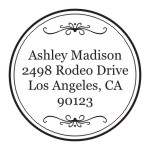 Round monogram address stamps. Custom designs. Free shipping. 11 ink colors. Secure order online. Round monogram stamps at Knockout Prices from RubberStampChamp.com