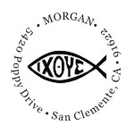 Round monogram address stamps. Custom designs. Free shipping. 11 ink colors. Secure order online. Round monogram stamps at Knockout Prices from RubberStampChamp.com