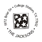 Round monogram address stamps. Custom designs. Free shipping. 11 ink colors. Secure order online. Round monogram stamps at Knockout Prices from RubberStampChamp.com