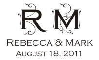 Wedding monogram name stamps. Custom designs. Free shipping. 11 ink colors. Secure order online. Wedding stamps at Knockout Prices from RubberStampChamp.com