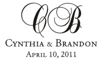Wedding monogram name stamps. Custom designs. Free shipping. 11 ink colors. Secure order online. Wedding stamps at Knockout Prices from RubberStampChamp.com