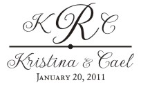 Wedding monogram name stamps. Custom designs. Free shipping. 11 ink colors. Secure order online. Wedding stamps at Knockout Prices from RubberStampChamp.com