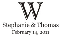 Wedding monogram name stamps. Custom designs. Free shipping. 11 ink colors. Secure order online. Wedding stamps at Knockout Prices from RubberStampChamp.com