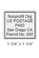 Customize this 1-1/4" x 1-1/4" bulk rate Nonprofit stamp with your information. Black ink only. Great for high volume stamping. Orders over $60 ship free!