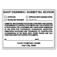 Our custom Shop Drawing - Submittal Review stamp is available in 3 stamp mount options. Customize with your company name & address. Orders over $75 ship free!