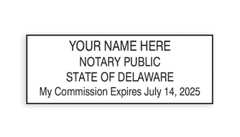 Top quality self-inking Delaware notary stamp ships in 1-2 days. Meets all state specifications and requirements. Free shipping on orders over $75!