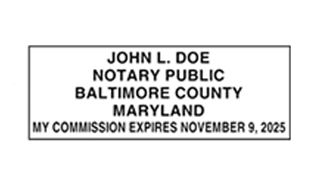 Maryland notary stamps ship in 1-2 days, meet all state specifications, are fully customizable and available on 9 mounts. Free shipping on orders over $75!