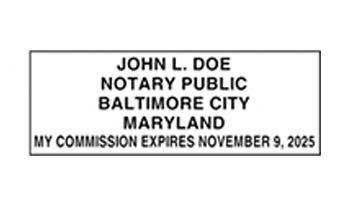 Maryland notary stamps ship in 1-2 days, meet all state specifications, are fully customizable and available on 9 mounts. Free shipping on orders over $75!