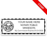 Minnesota notary stamps ship in 1-2 days, meet all state specifications, are fully customizable and available on 5 mounts. Free shipping on orders over $75!