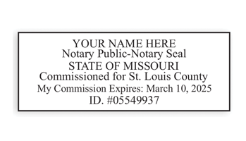 Missouri notary stamps ship in 1-2 days, meet all state specifications, are fully customizable and available on 3 mounts. Free shipping on orders over $45!