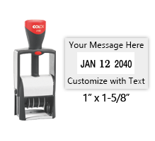 Metal core 1 x 1-5/8 custom self-inking changeable date stamp suitable for heavy use. 11 ink colors to choose from. Fast & free shipping on orders over $75!