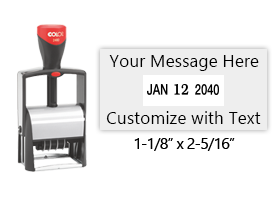 Metal core 1-1/8 x 2-5/16 custom self-inking changeable date stamp suitable for heavy use. 11 ink colors to choose from w/ free shipping over $75!