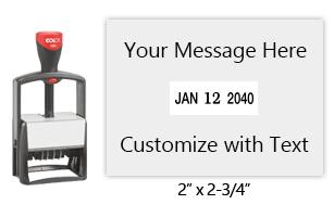 Metal core 2 x 2-3/4 custom self-inking changeable date stamp suitable for heavy use. 11 ink colors to choose from. Fast and free shipping on orders over $75!
