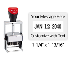Metal core 1-1/4" x 1-13/16" custom self-inking changeable date stamp suitable for heavy use. 11 ink colors options. Fast & free shipping on orders over $100!