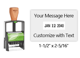 Metal core 1-1/2" x 2-5/16" custom self-inking changeable date stamp suitable for heavy use. 11 ink colors options. Fast & free shipping on orders over $100!