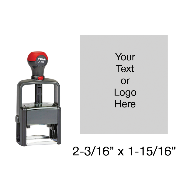 Customize this 2-3/16" x 1-15/16" stamp with up to 14 lines of text or b&w artwork in 11 ink colors! Great for high volume stamping. Ships in 1-2 business days!