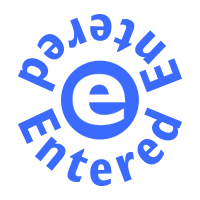 Circular Entered pre-inked rubber stamp available in blue ink with an impression size of 5/8" in diameter. Fast and free shipping on orders over $100!