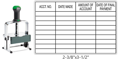 This Shiny HM6014 1st Checks Grid Table stock stamp comes in black only! Refillable & durable. Impression size: 2-3/8" x 3-1/2". Free shipping over $75!