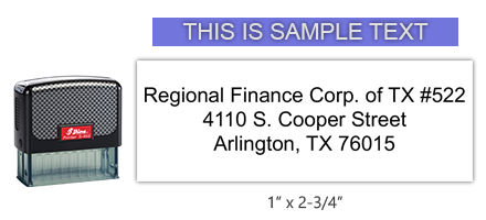 This Shiny 855 1st Checks custom branch address stamp comes in black ink! Refillable & durable. Impression size: 1" x 2-3/4". Free shipping over $75!