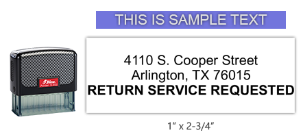 Shiny 855 1st Checks Return Service Requested custom stamp comes in black only! Refillable & durable. Impression size: 1" x 2-3/4". Free shipping over $75!