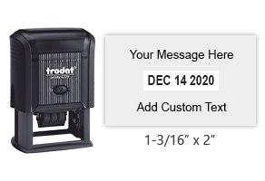 Make your own 1-3/16" x 2" self-inking date stamp with 4 lines of custom text. Choose from 11 ink colors or a 2-color pad option. Orders over $75 ship free.