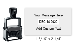 Personalize this 1-5/16" x 2-1/4" self-inking date stamp with 4 lines of text. Choose from 11 ink colors or a 2-color pad option. Orders over $75 ship free.