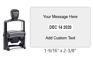 Add 6 lines of your own text to this 1-9/16" x 2-3/8" self-inking date stamp. Choose from 11 ink colors or a 2-color pad option. Orders over $75 ship free.