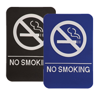 This ADA compliant No Smoking sign is 6” x 9” and is 1/8” thick. Comes in blue/black background w/ white engraving letters. Free shipping on orders over $75.
