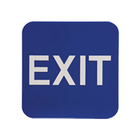 This ADA compliant EXIT sign is 6” x 6” and is 1/8” thick. It comes in a blue background w/ white engraving letters & includes raised Braille text on the bottom.