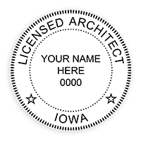 This professional architect stamp for the state of Iowa adheres to state regulations and provides top quality impressions. Orders over $60 ship free.