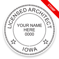 This professional architect stamp for the state of Iowa adheres to state regulations and provides top quality impressions. Orders over $75 ship free.