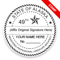 This professional landscape architect stamp for the state of Alaska adheres to state regulations and provides top quality impressions. Orders over $100 ship free.