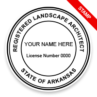 This professional landscape architect stamp for the state of Arkansas adheres to state regulations and provides top quality impressions. Orders over $75 ship free.