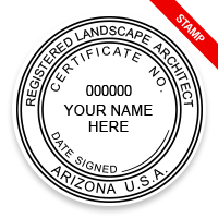 This professional landscape architect stamp for the state of Arizona adheres to state regulations and provides top quality impressions. Orders over $75 ship free.