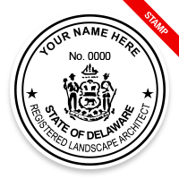 This professional landscape architect stamp for the state of Delaware adheres to state regulations & provides top quality impressions. Orders over $75 ship free.