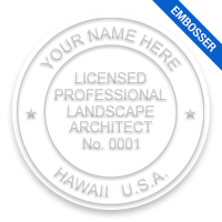 This professional landscape architect embosser for the state of Hawaii adheres to state regulations and provides top quality impressions.