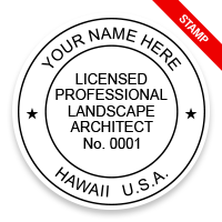 This professional landscape architect stamp for the state of Hawaii adheres to state regulations and provides top quality impressions. Orders over $75 ship free.