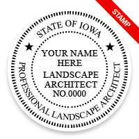 This professional landscape architect stamp for the state of Iowa adheres to state regulations and provides top quality impressions. Orders over $75 ship free.