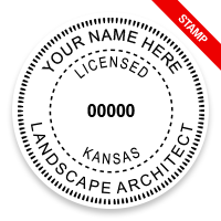 This professional landscape architect stamp for the state of Kansas adheres to state regulations and provides top quality impressions. Orders over $100 ship free.