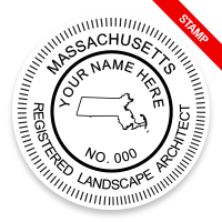 This professional landscape architect stamp for the state of Massachusetts adheres to state regulations and provides top quality impressions. Orders over $75 ship free.