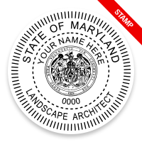 This professional landscape architect stamp for the state of Maryland adheres to state regulations and provides top quality impressions.